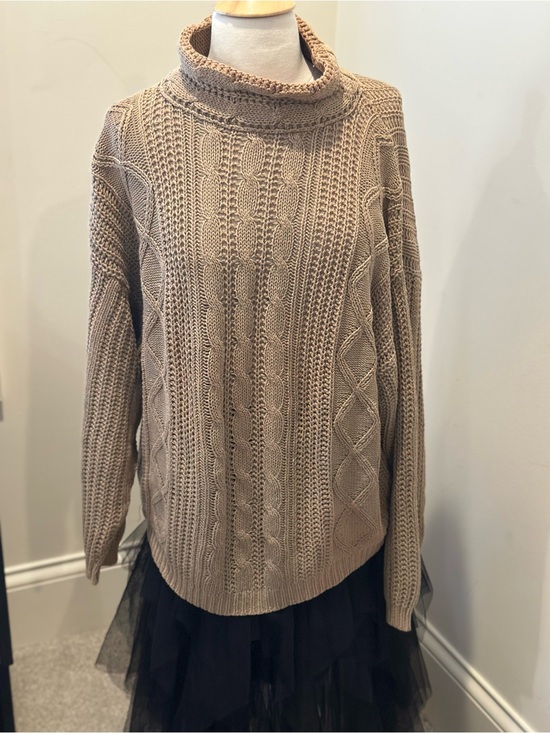 Terazzia Design Group Sweaters - Tarazzia Design Group Cable Knit Cowl Neck Sweater Taupe Ramie Cotton M